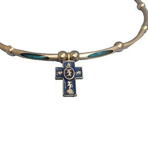 VINTAGE 18" Blue Enamel & Metal SURFER CROSS CHOKER Necklace Spherical/Round euc